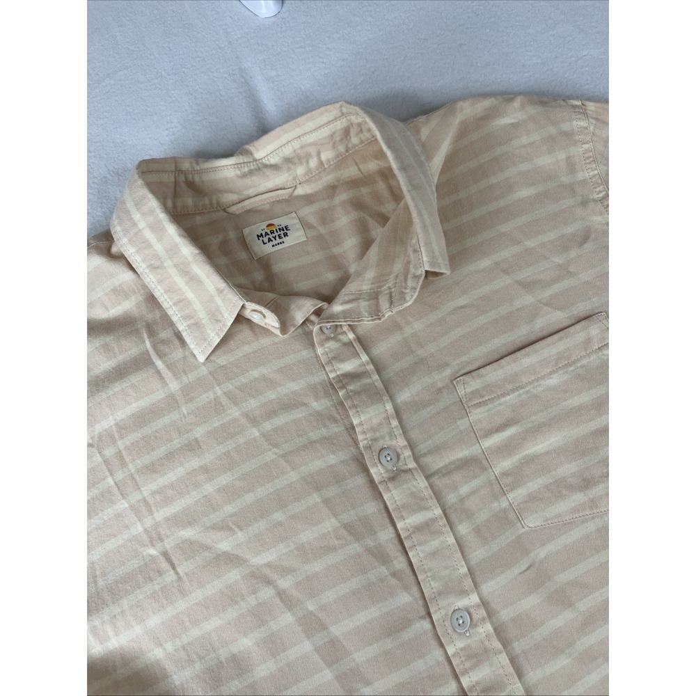 Marine Layer Shirt Mens Marge Pink Striped Long Sleeve Button Up Cotton Casual